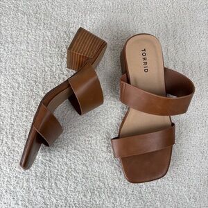 Torrid Sandals Womens 10WW Brown Square Toe Double Band Block Heel Slip On Mule
